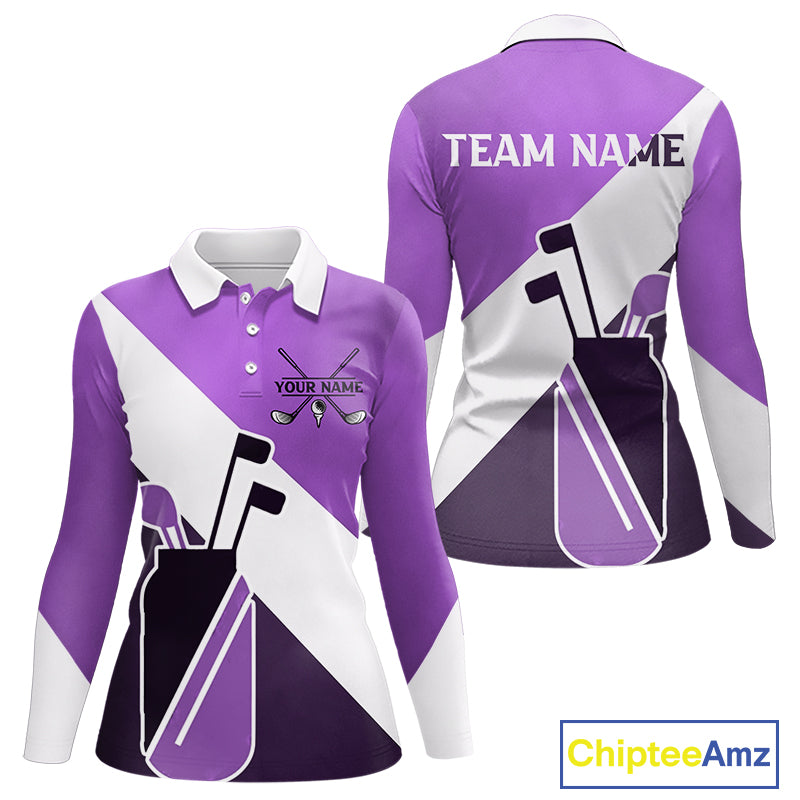 Purple Golf Bag Womens Golf Polo Shirts Custom Golf Shirts, Golf Attire For Ladies NBT577