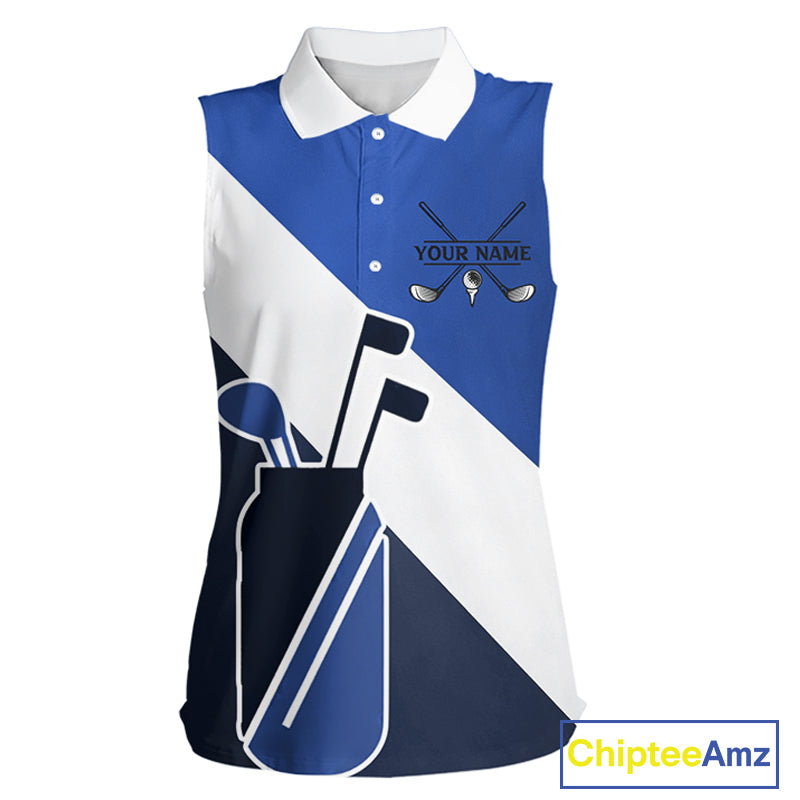 Blue Golf Bag Womens Sleeveless Golf Polo Shirts Custom Golf Shirts, Golf Attire For Ladies NBT579