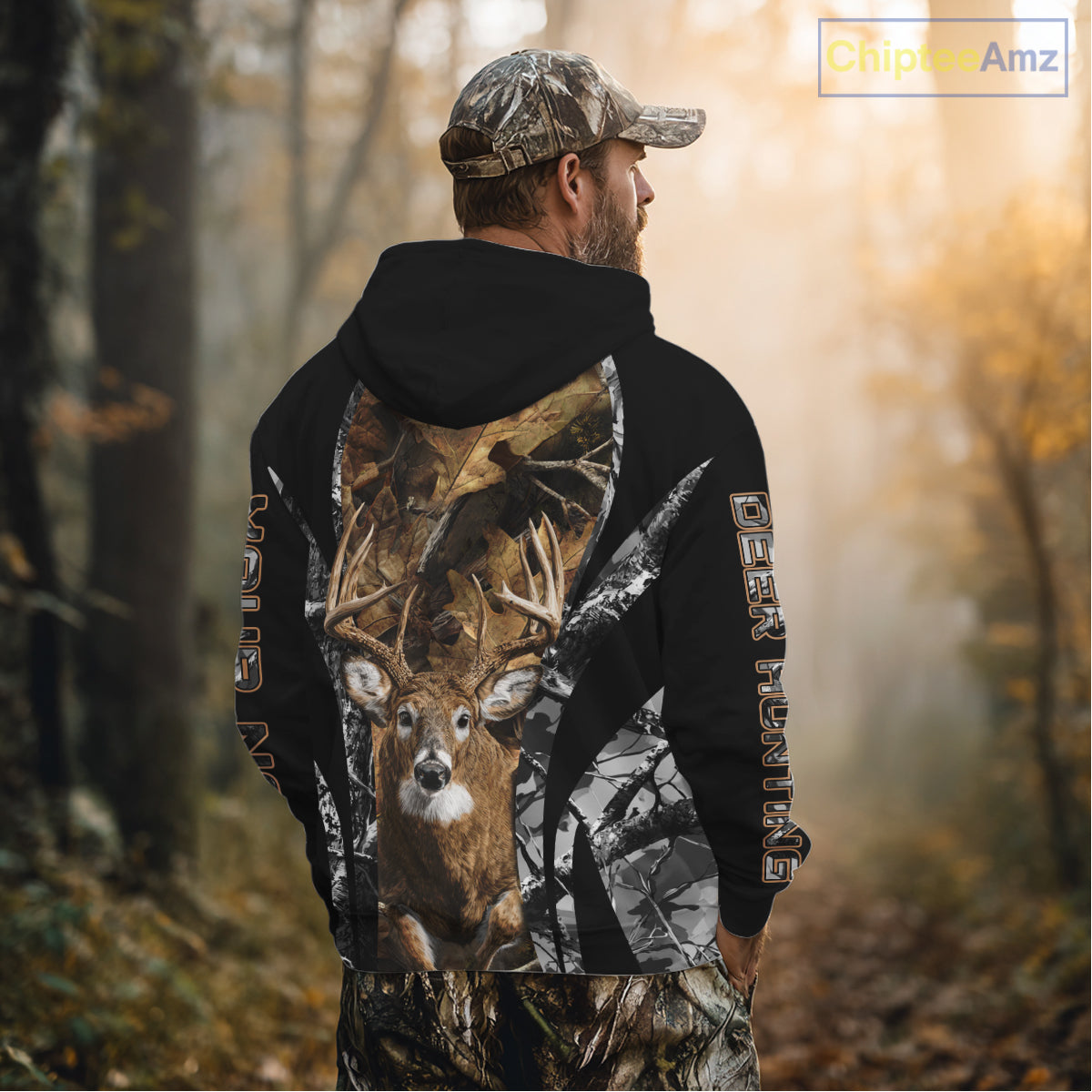 Whitetail Deer 3D All Over Printed Fall Season Camo Hoodie Custom Name Shirt NBT314