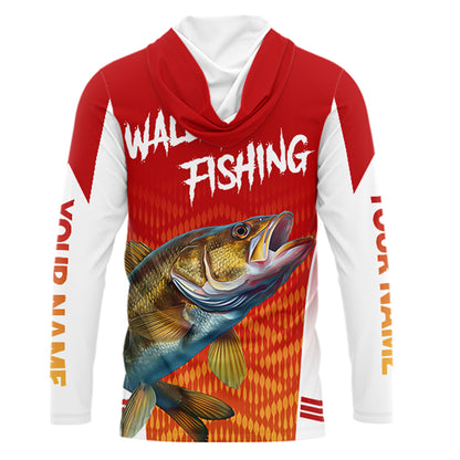 Walleye Hooded Fishing Shirts Long Sleeve Custom Fishing Tournament Shirts, Walleye Fishing Apparel NBT365