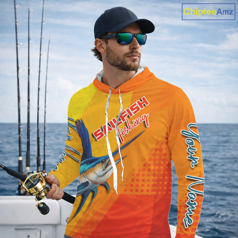 Custom Sailfish Saltwater Long Sleeve Hooded Fishing Shirts, Long Sleeve Performance Fishing Shirts NBT428