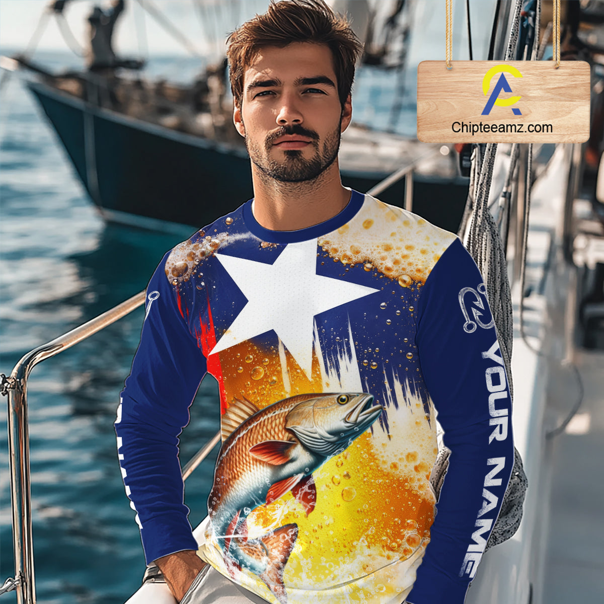 Custom Texas Flag Redfish Fishing Shirts, Funny Fishing Beer Shirts Long Sleeve For Team NBT619