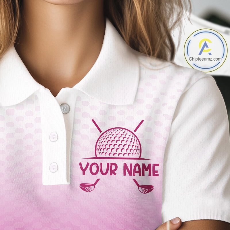 Pink White Mens Polo Golf  Shirts Custom Name Golf Shirt For Men, Golf Team Clothes NBT505