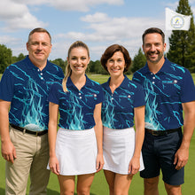 Load image into Gallery viewer, Matching golf outfits for men and women blue flame golf balls polo shirt