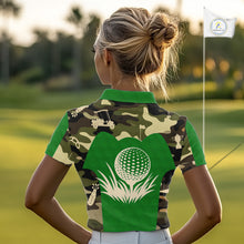 Load image into Gallery viewer, Green Camo Womens Golf Polo Shirts Custom Golf Outfit For Ladies, Team Golf Shirts NBT634