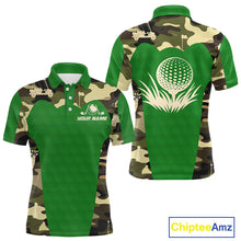Load image into Gallery viewer, Green Camo Mens Golf Polo Shirts Custom Golf Outfit For Mens, Team Golf Shirts NBT634