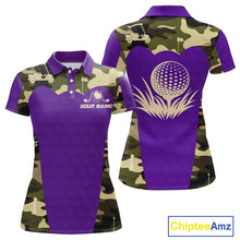 Load image into Gallery viewer, Purple Camo Womens Golf Polo Shirts Custom Golf Outfit For Ladies, Team Golf Shirts NBT635