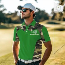 Load image into Gallery viewer, Mens Disc Golf Polo Shirt Custom Name Camo Disc Golf Basket, Personalized Disc Golf Shirts|Green NBT641