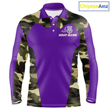 Load image into Gallery viewer, Mens Disc Golf Polo Shirt Custom Name Camo Disc Golf Basket, Personalized Disc Golf Shirts|Purple NBT643