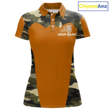 Load image into Gallery viewer, Womens Disc Golf Polo Shirt Custom Name Camo Disc Golf Basket, Personalized Disc Golf Shirts|Orange NBT644