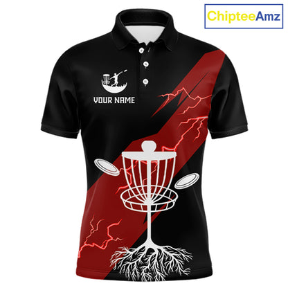 Red Mens Disc Golf Polo Shirts Custom Thunder Lightning Team Disc Golf Jerseys, Disc Golf Gifts NBT650