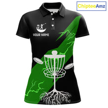 Load image into Gallery viewer, Green Womens Disc Golf Polo Shirts Custom Thunder Lightning Team Disc Golf Jerseys, Disc Golf Gifts NBT651