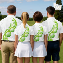 Load image into Gallery viewer, Mens Golf Polo Shirt Green Golf Ball Pattern Custom Name White Golf Shirts, Golf Gifts For Men NBT536