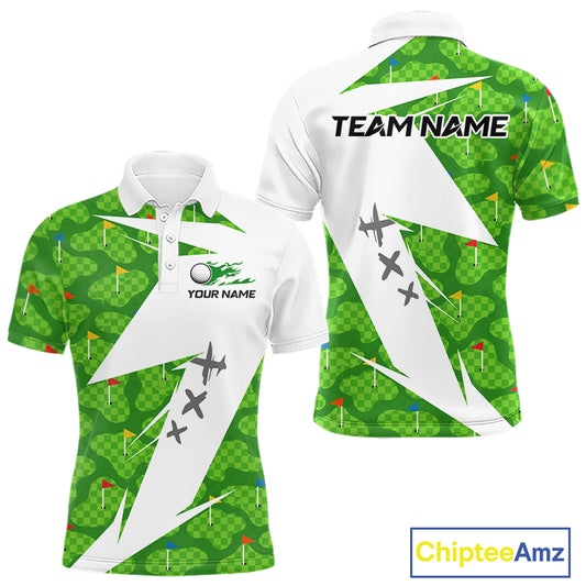 Green And White Golf Pattern Polo Golf Shirt For Men Custom Mens Golf Clothes, Golf Gifts NBT677