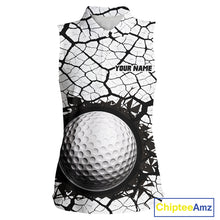 Load image into Gallery viewer, Golf Ball Breaking Sleeveless Polo Shirt, Black And White Cracking Pattern Polo Shirt, Best Golf Gift For Women NBT542
