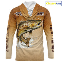 Load image into Gallery viewer, Brown Trout Fish Skin Long Sleeve Hooded Fishing Shirts Custom Name, Trout Fishing Shirts NBT402