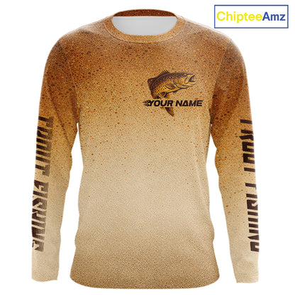 Brown Trout Fish Skin Long Sleeve Fishing Shirts Custom Name, Trout Fishing Shirts NBT402
