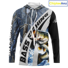 Load image into Gallery viewer, Custom Bass Fishing Grass Camo Long Sleeve Hooded Fishing Shirts, Bass Fishing Tournament Shirts NBT450