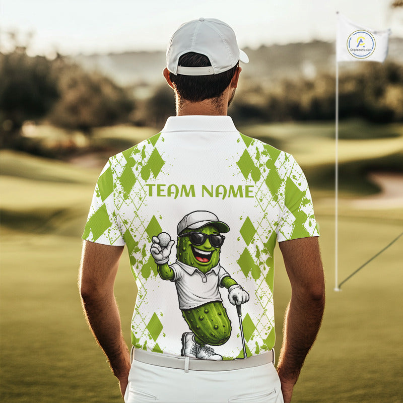 Funny Pickles Mens Golf Polo Shirt, Matching Golf Polo, Argyle Pattern Golf Shirts For Mens NBT611