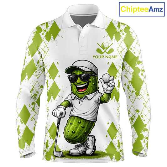 Funny Pickles Mens Golf Polo Shirt, Matching Golf Polo, Argyle Pattern Golf Shirts For Mens NBT611