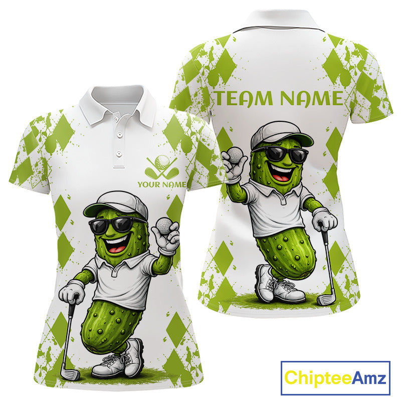 Funny Pickles Womens Golf Polo Shirt, Matching Golf Polo, Argyle Pattern Golf Shirts For Ladies NBT611