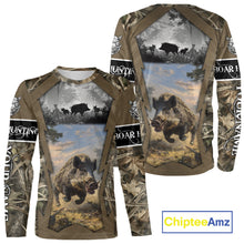 Load image into Gallery viewer, Brown Camo Wild Boar Hunting Shirt Custom Name Hunting Clothes Gifts for Hunter NBT125