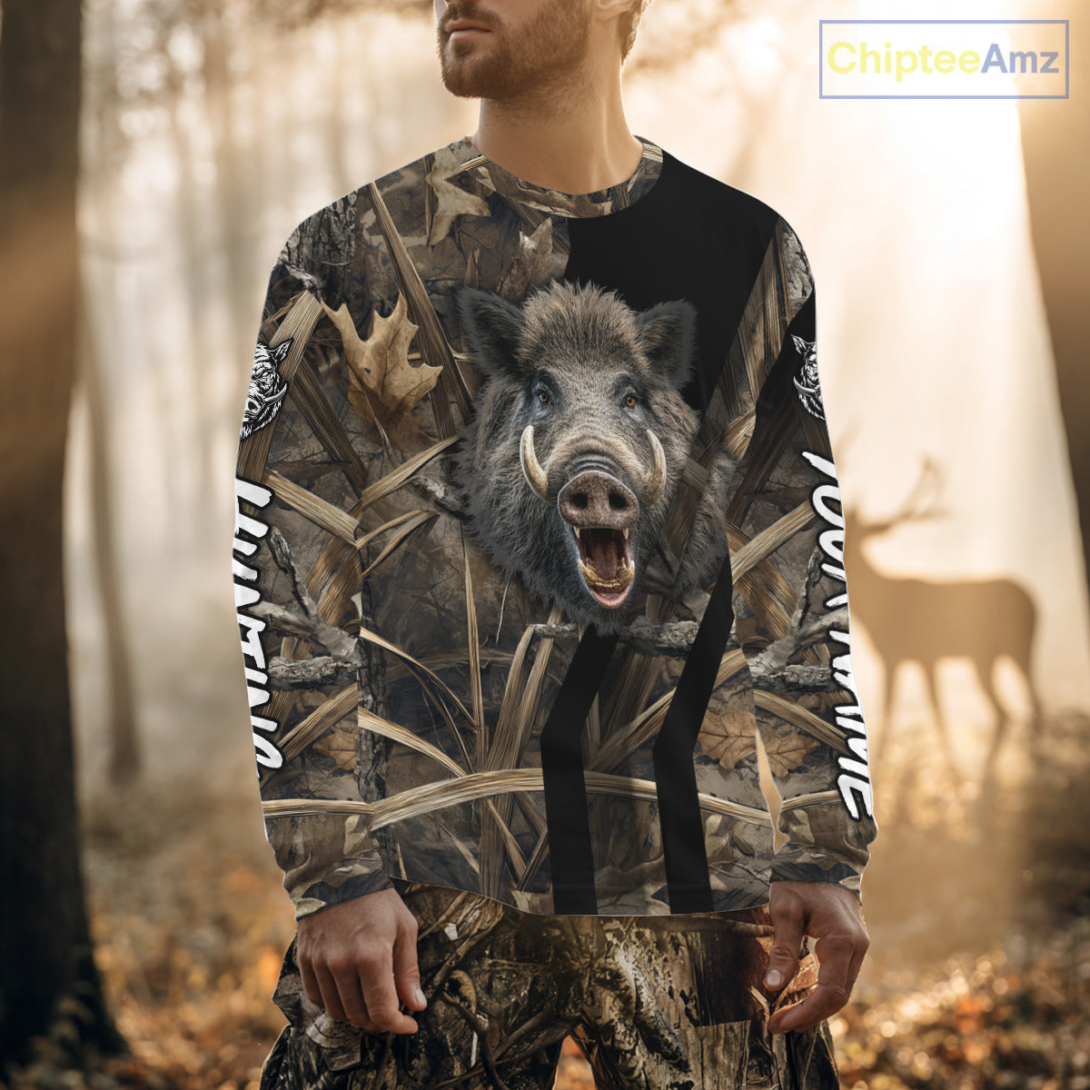 Custom Hog Hunting Camo 3D Printed Shirts, Boar Hunting Shirt for Hunter, Hunting Gifts NBT176