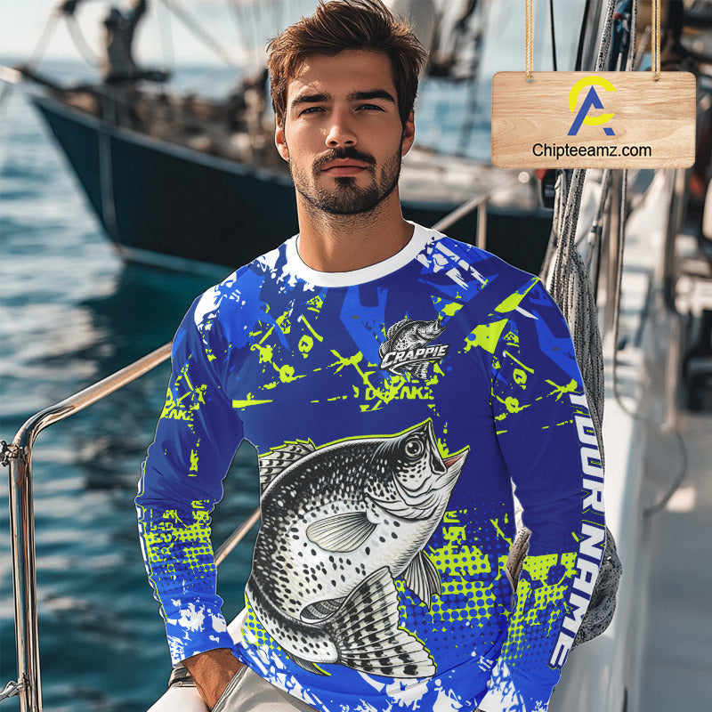 Custom Crappie Fishing Camo Fishing Shirts Long Sleeve, Crappie Tournament Fishing Shirts NBT440