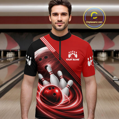 Personalized Red Bowling Jersey Bowling Polo Shirt For Men, Team Bowling League Shirts NBT944