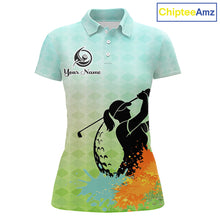Load image into Gallery viewer, Womens Golf Polo Shirt Colorful Argyle Pattern Custom Name And Team Name Golf Shirt, Golfing Gifts NBT559
