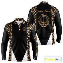 Load image into Gallery viewer, Mens Golf Polo Shirts Brown Leopard Pattern Black Golf Shirt Custom Name Golf Wear For Mens NBT560