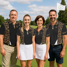 Load image into Gallery viewer, Mens Golf Polo Shirts Brown Leopard Pattern Black Golf Shirt Custom Name Golf Wear For Mens NBT560