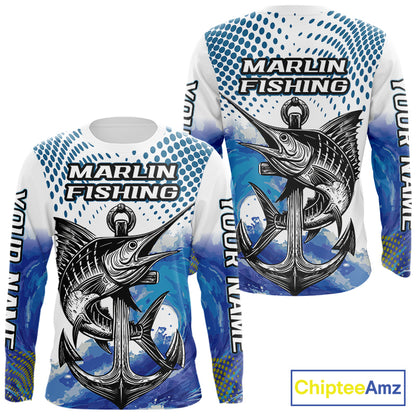 Personalized Blue Marlin Fishing Hood Saltwater Fish Custom Name Tournament Fishing Shirts NBT368