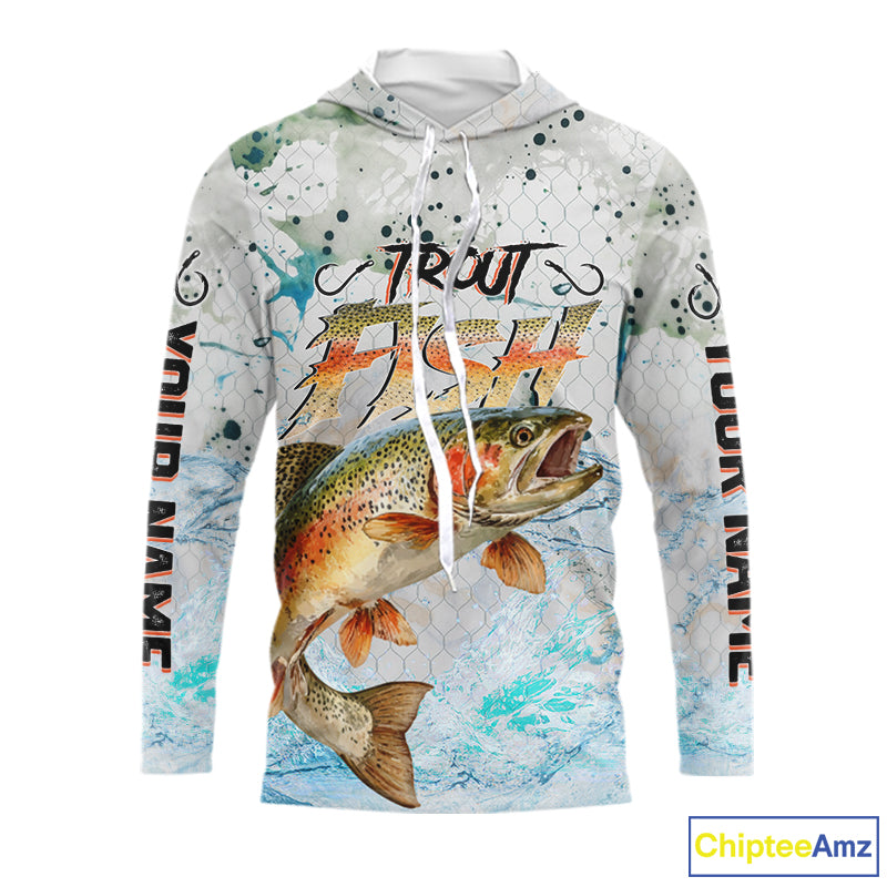 Rainbow Trout Custom UPF Fishing Shirt Long Sleeve Hooded, Trout Fishing Jerseys NBT417