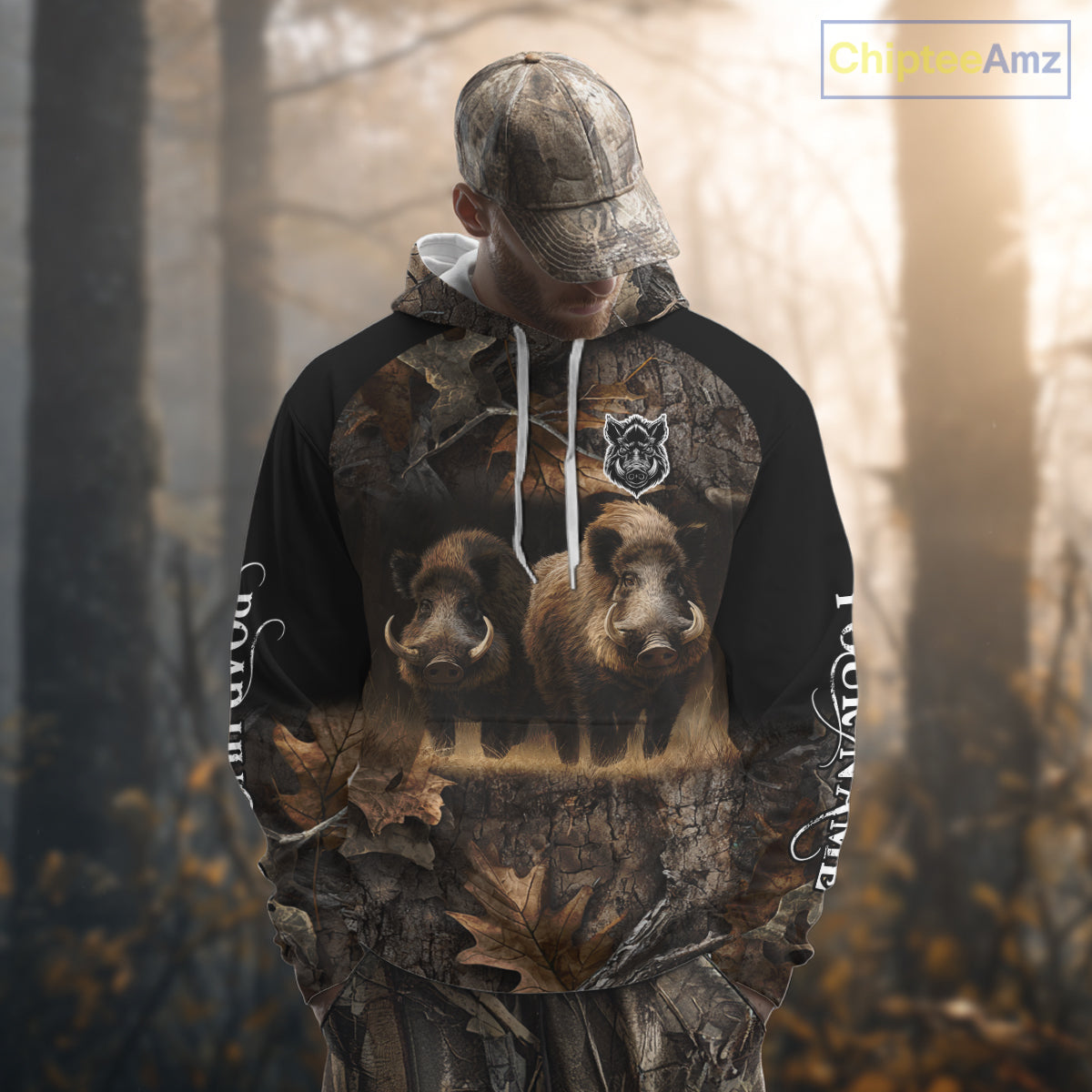 Wild Boar Hunting Forest Camouflage 3D Custom Name Shirts, Boar Hunting Gift Ideas for Hunters NBT224