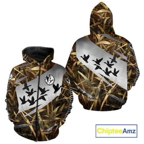 Duck Hunting Mallard Duck Waterfowl Custom Name 3D All Over Print Shirt, Hunting Gifts for Men NBT295