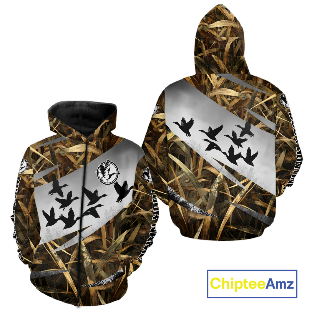 Duck Hunting Mallard Duck Waterfowl Custom Name 3D All Over Print Shirt, Hunting Gifts for Men NBT295