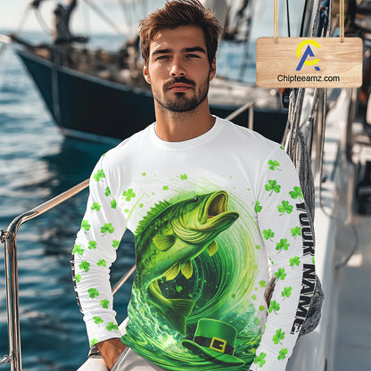 Personalized St Patrick's Day Shirts Largemouth Bass Fishing Long Sleeve, Custom Bass Fishing Jerseys NBT383