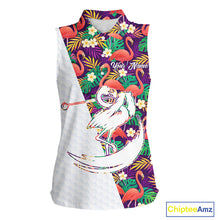 Load image into Gallery viewer, Women Sleeveless Golf Polo Shirts Colorful Floral Flamingo Pattern Tropical Leaves Custom Name Team Golf Shirts NBT524