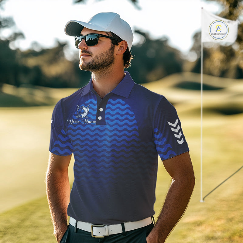 Personalized Golf Polo Shirt For Mens Custom Blue Camo Golf Attire For Men, Golf Gifts For Men NBT537