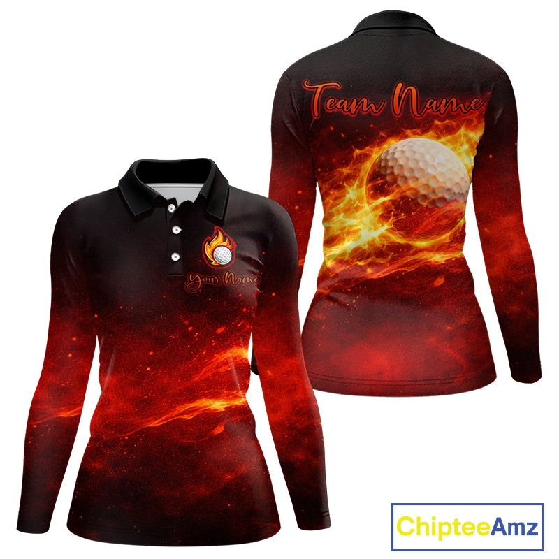 Womens Golf Polo Shirts Golf Ball Fire Custom Name, Golf  Shirts For Women, Ladies Golf Top NBT548