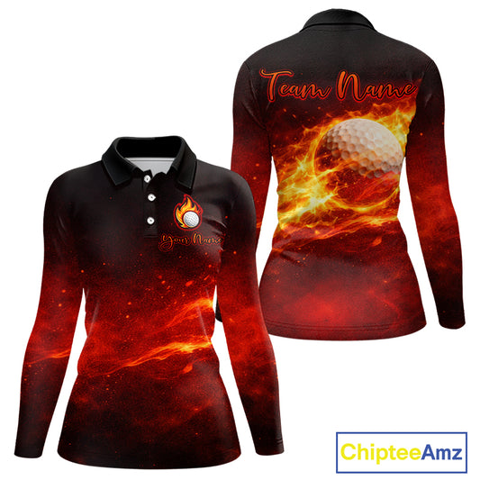 Womens Golf Polo Shirts Golf Ball Fire Custom Name, Golf  Shirts For Women, Ladies Golf Top NBT548