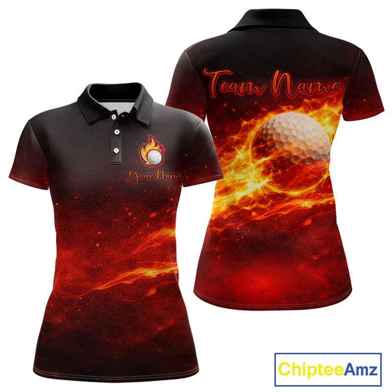 Womens Golf Polo Shirts Golf Ball Fire Custom Name, Golf  Shirts For Women, Ladies Golf Top NBT548