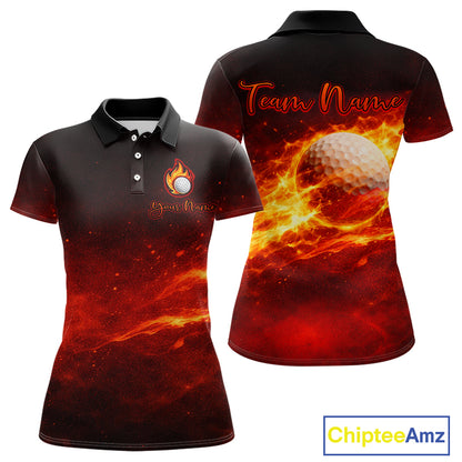 Womens Golf Polo Shirts Golf Ball Fire Custom Name, Golf  Shirts For Women, Ladies Golf Top NBT548