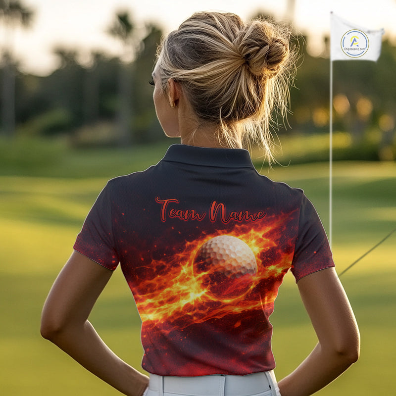 Womens Golf Polo Shirts Golf Ball Fire Custom Name, Golf  Shirts For Women, Ladies Golf Top NBT548