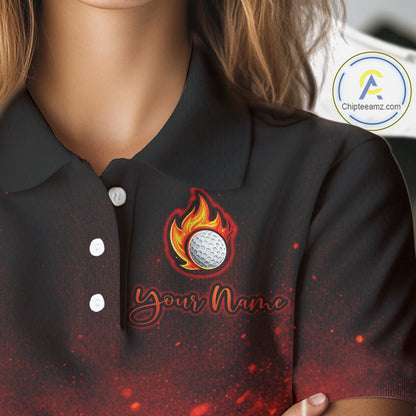 Womens Golf Polo Shirts Golf Ball Fire Custom Name, Golf  Shirts For Women, Ladies Golf Top NBT548