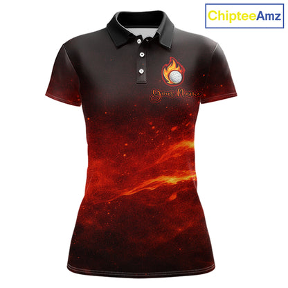 Womens Golf Polo Shirts Golf Ball Fire Custom Name, Golf  Shirts For Women, Ladies Golf Top NBT548