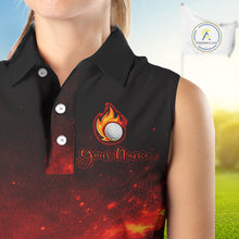 Load image into Gallery viewer, Womens Sleeveless Golf Polo Shirts Golf Ball Fire Custom Name, Golf Shirts For Women, Ladies Golf Top NBT548