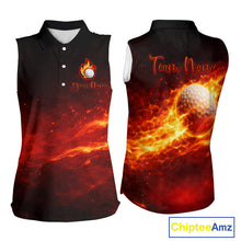 Load image into Gallery viewer, Womens Sleeveless Golf Polo Shirts Golf Ball Fire Custom Name, Golf Shirts For Women, Ladies Golf Top NBT548