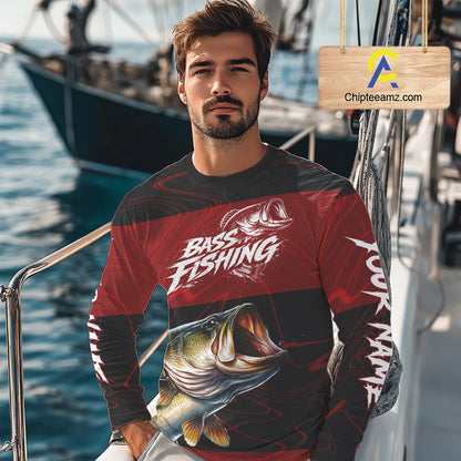 Personalized Bass Long Sleeve Fishing Shirts UV Protection, Bass Fishing Shirts For Men NBT435